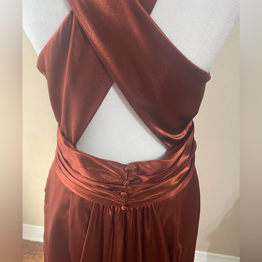 Galina Signature Cinnamon Rust Brown Formal Dress Train Prom Size 10 - Picture 6 of 14